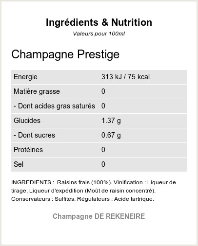 Champagne Prestige - Ingr�dients et Nutrition - QR-VIN.com