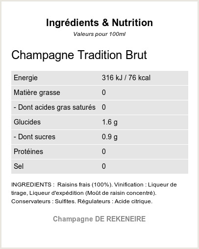 Champagne Tradition Brut - Ingr�dients et Nutrition - QR-VIN.com
